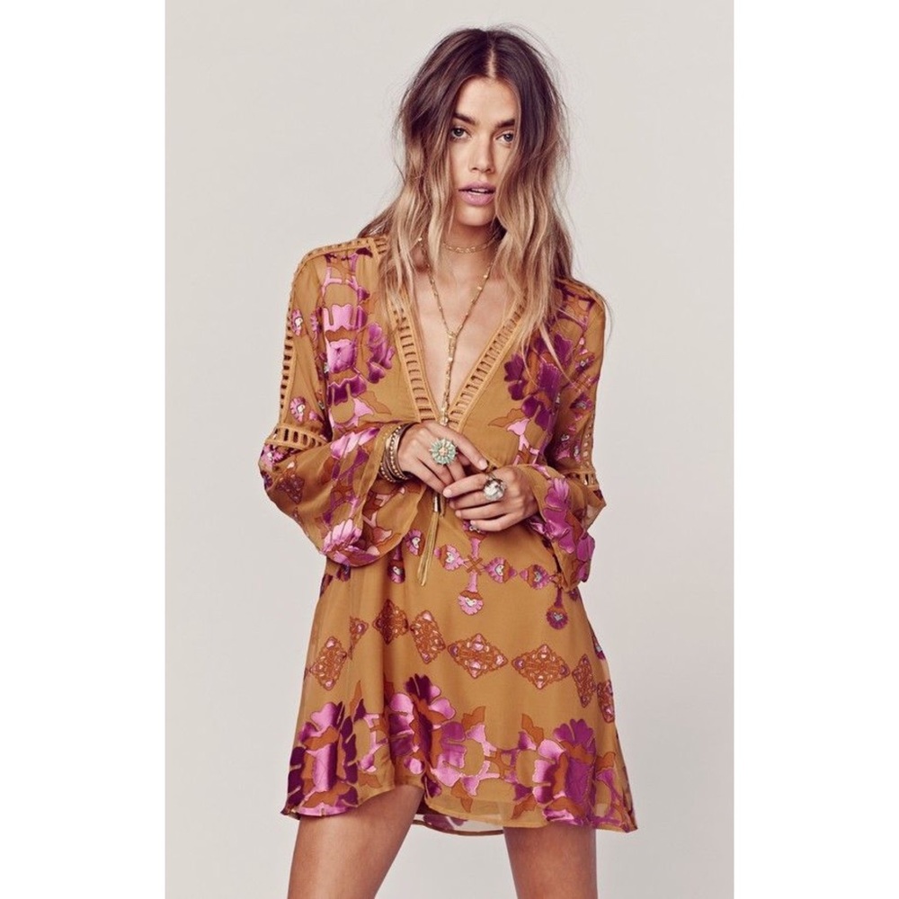 For Love & Lemons Barcelona A-Line Dress in Old Gold
